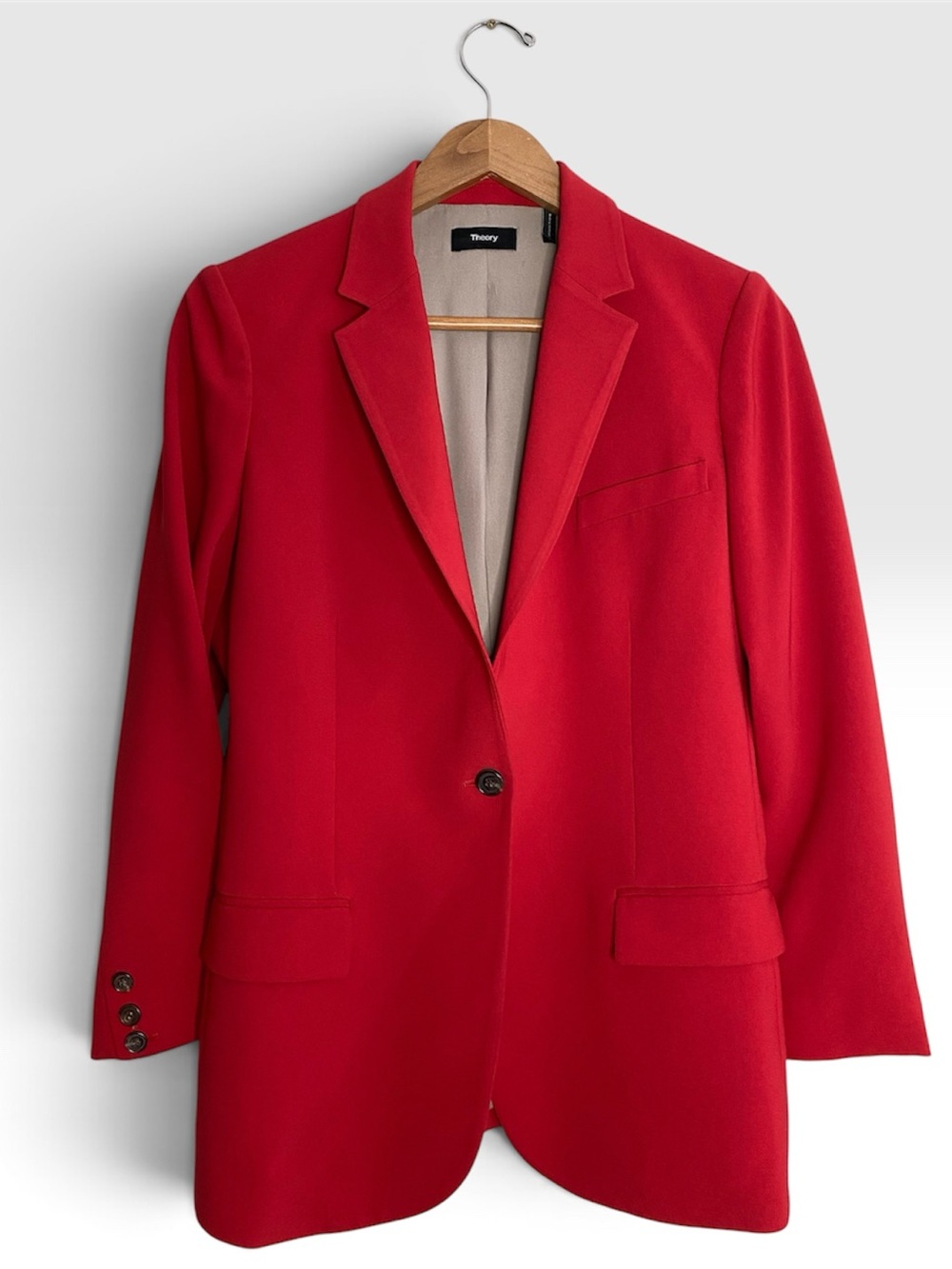Theory Classic Single Breasted Red Blazer Size 8 Romantic Career Quiet Luxury - Picture 6 of 12